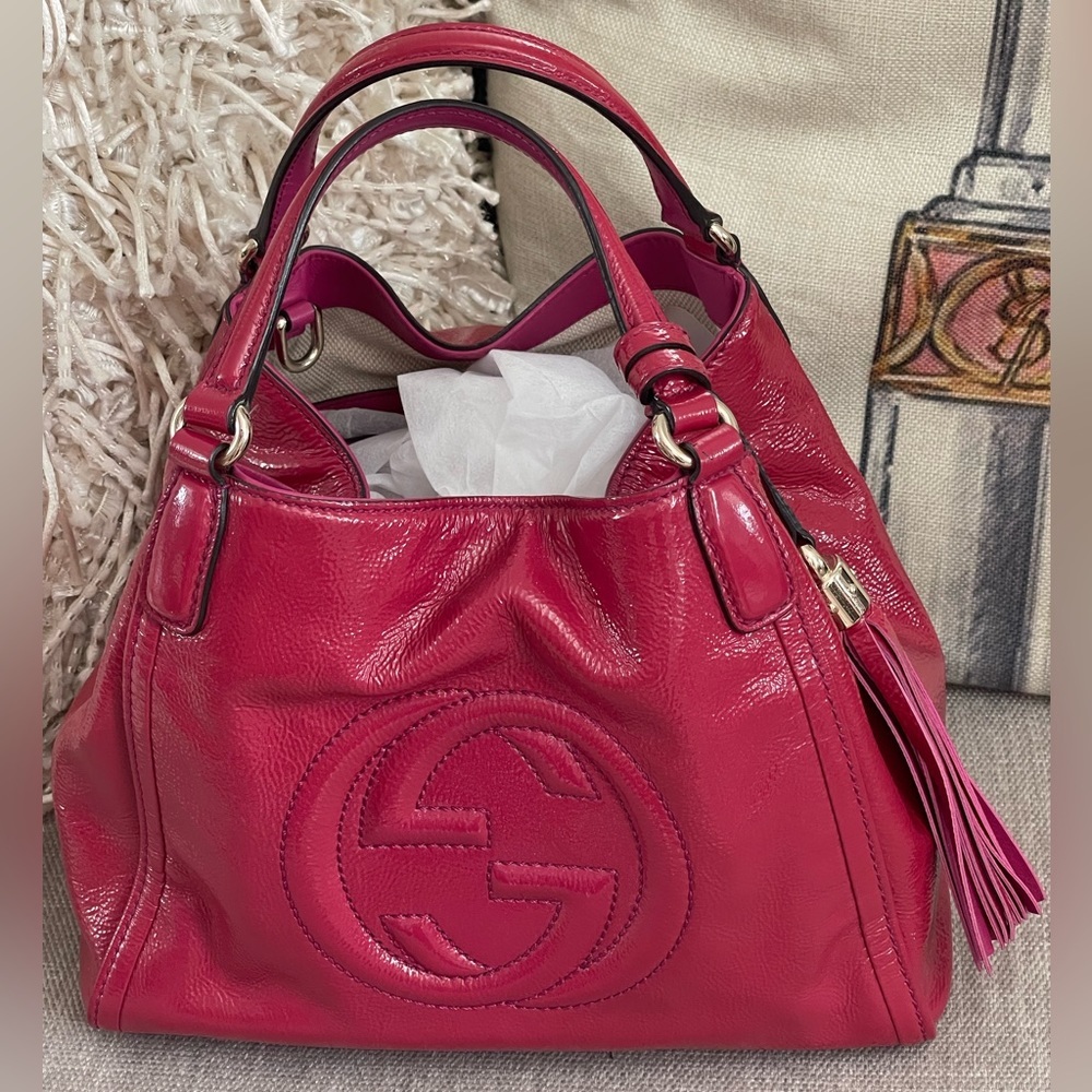 GUCCI GG SOHO 2-WAY MED CROSSBODY W/STRAP🌸PRISTINE🌸COA🌸DUST BAG🌸MAGENTA PINK